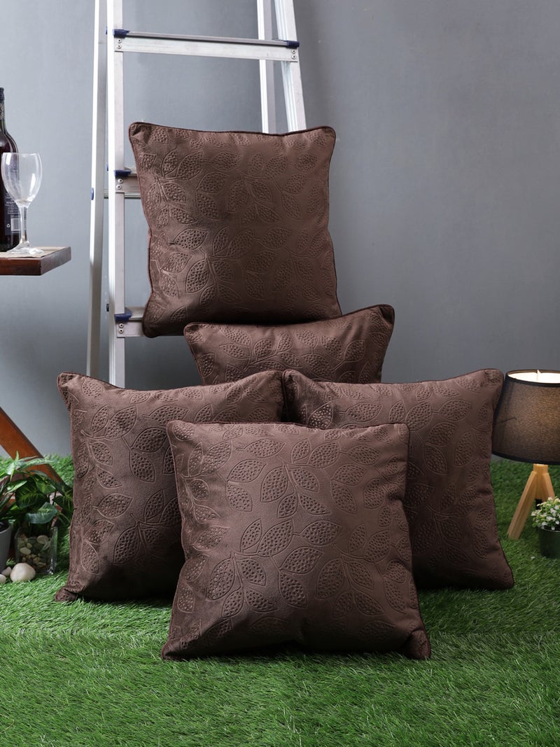 Leafy Printed Cushion Cover Set of 5 - Coffee Brown